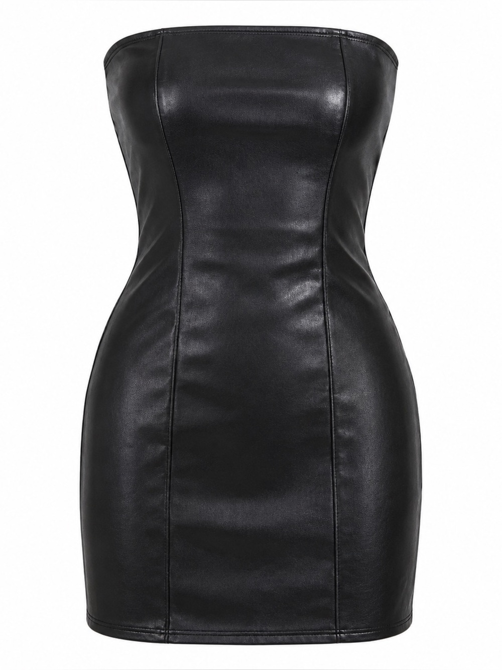 Black Faux Leather Strapless Mini Dress S Y2K Moto Indie Sleaze
